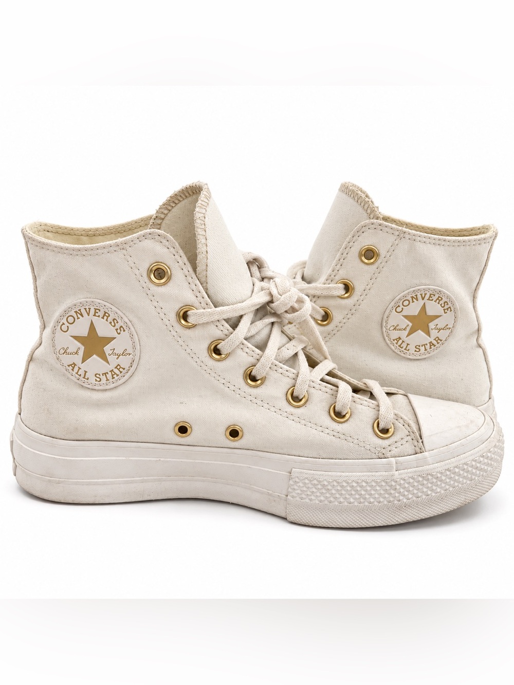 Converse High Top Sneakers in Off-White with Gold Accents
